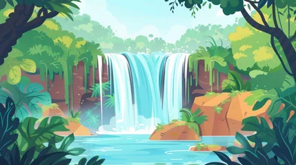 Poster waterfall in the tropical jungle. © Yahor Shylau 
