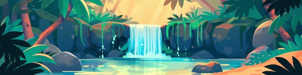 waterfall in the tropical jungle.