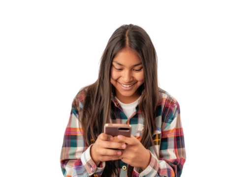 Native American With Phone Smiling - Powered by Adobe