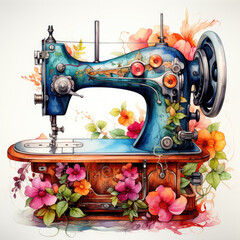 watercolor Sewing Machine clipart, Generative Ai