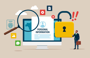 Online Information Hacking. Computer screen with Blocked Account on Screen. Hacking and exploit results. Flat vector Illustration. © Vadym