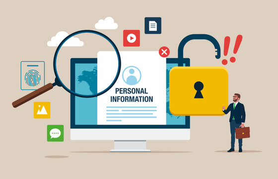 Online Information Hacking. Computer screen with Blocked Account on Screen. Hacking and exploit results. Flat vector Illustration.