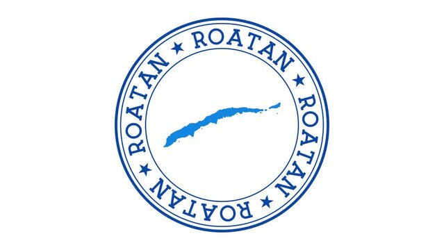 Roatan intro. Badge with the circular name and map of the island. Roatan round logo animation.