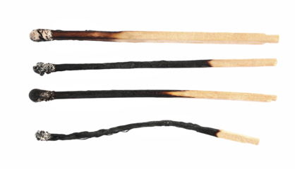 Set burned match flying isolated on white, clipping