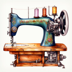 watercolor Sewing Machine clipart, Generative Ai