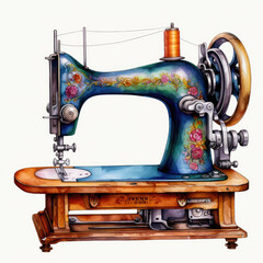 watercolor Sewing Machine clipart, Generative Ai