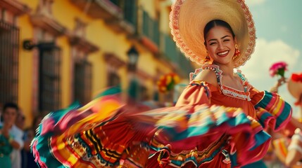 Joyful woman performing at Cinco de Mayo