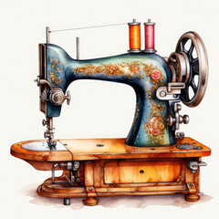 watercolor Sewing Machine clipart, Generative Ai