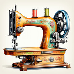 watercolor Sewing Machine clipart, Generative Ai