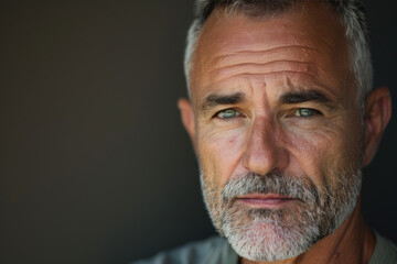 A man with a beard and green eyes looks at the camera