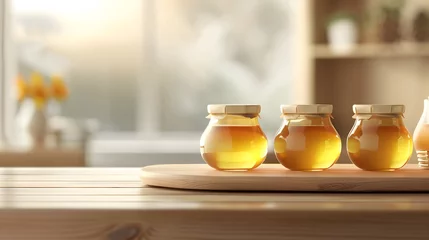 Fotobehang honey tasting different kinds of honey in jars © Dipta