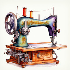 watercolor Sewing Machine clipart, Generative Ai