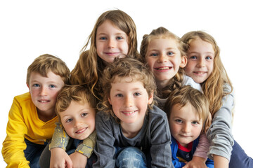 Group of happy children on white background. Kids posing side by side with happy expressions