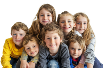 Group of happy children on white background. Kids posing side by side with happy expressions