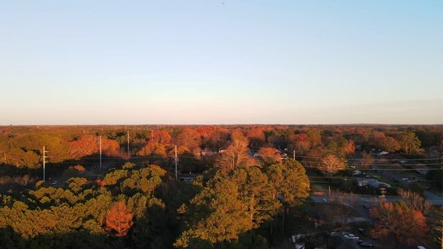 Aerial landscape of residential area during fall in Decatur Atlanta Georgia