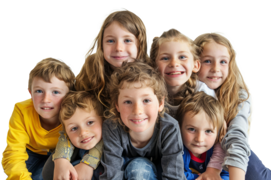 Group of happy children on white background. Kids posing side by side with happy expressions