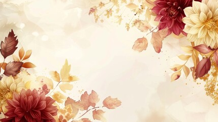 Background consisting of various flowers. Crimson color palette with copy space. Illustration for poster, brochures, booklets, promotional materials, website	
