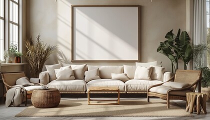 Fototapeta premium Mockup frame in modern living room, interior design