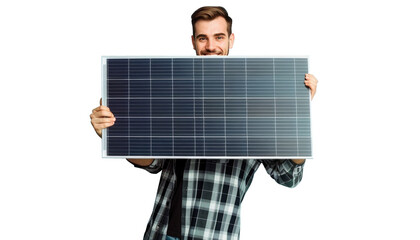 Smiling young man in checkered shirt holding a solar panel.png