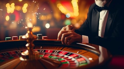 Roulette table and croupier's hand