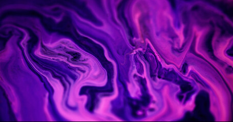 Glitter fluid drip. Marble texture. Sparkling paint. Defocused pink purple black color shiny dust...