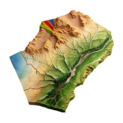 Lesotho map shaded relief color height map on the sea blue background 3d