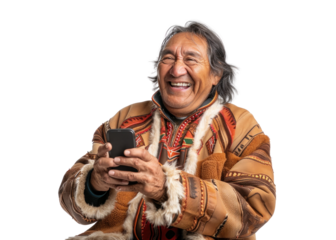 Joyful Native American Man with Smartphone