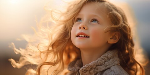 Close-up portrait of a beautiful blonde girl in backlit rays