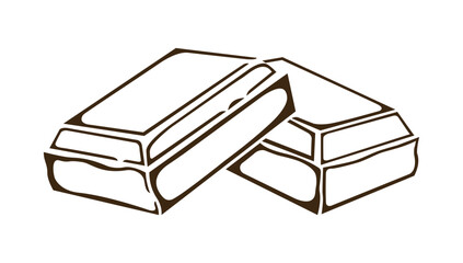 Chocolate piece icon. Hand drawn outline. Sketch style. Illustration isolated on white background.