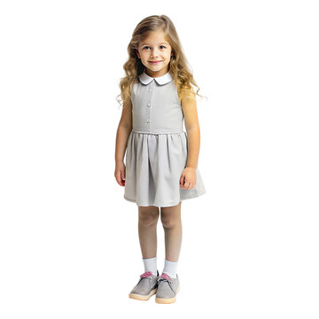 A young girl wearing a skirt and white shirt on transparent background