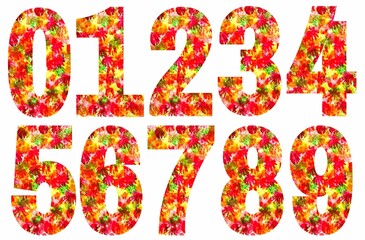Colorful numbers designs on white background. Beautiful multicolored numbers design decorated from 0 to 9..