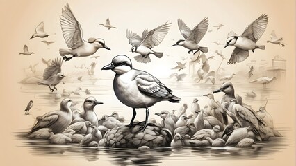 Birds in the water, Illustration of birds, world migratory bird day 