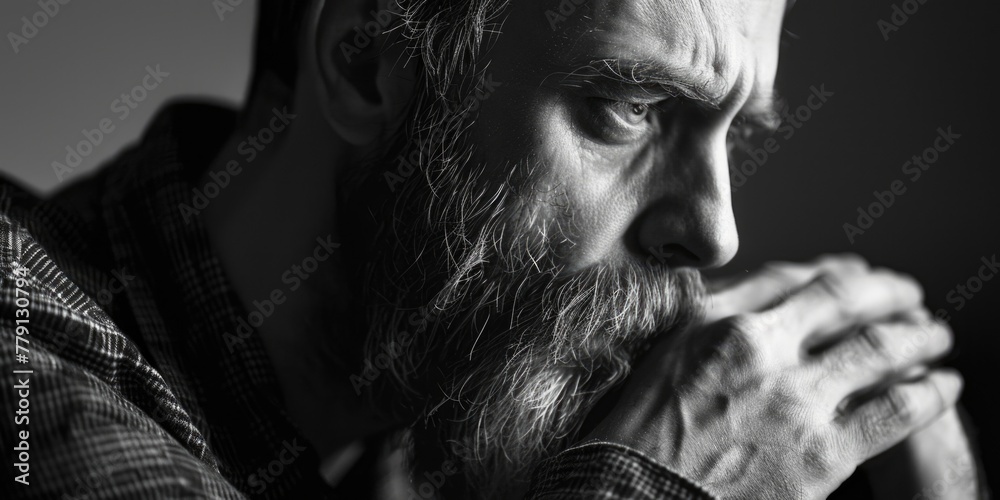 Aufkleber a man with a beard in a black and white photo. suitable for various design projects