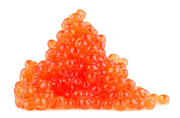 Heap of red salted caviar isolated on a white background. Red caviar salmon roe.