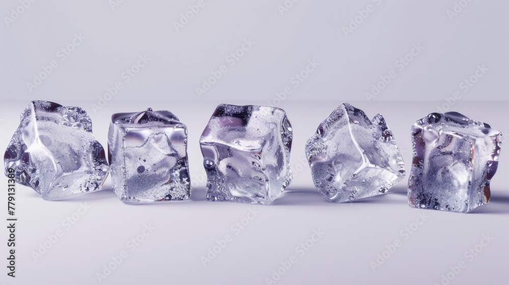 Poster a row of ice cubes on a table, perfect for beverage or summer themed designs