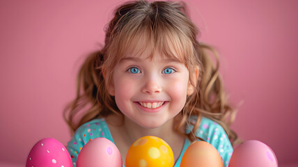 Obraz na płótnie Canvas cute kids happy found the Easter eggs,generative ai