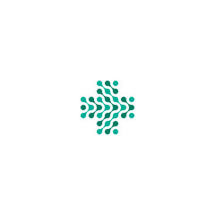 cross logo medical technology icon with connected dots pixel style - green color.