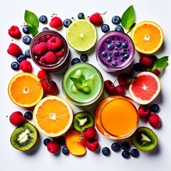 set of fruits and juices