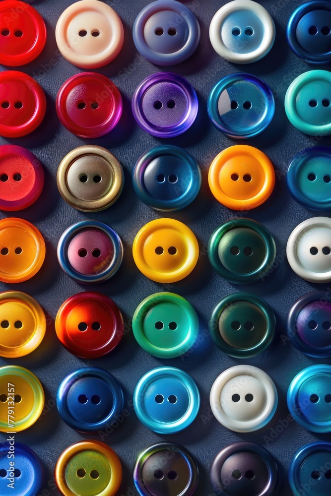 Poster close up of various colored buttons. perfect for fashion or crafting projects