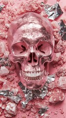 skull on pink background.