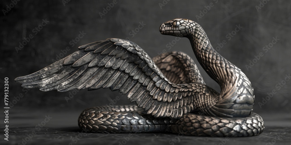 Poster a statue of a snake with wings spread, suitable for various designs and themes