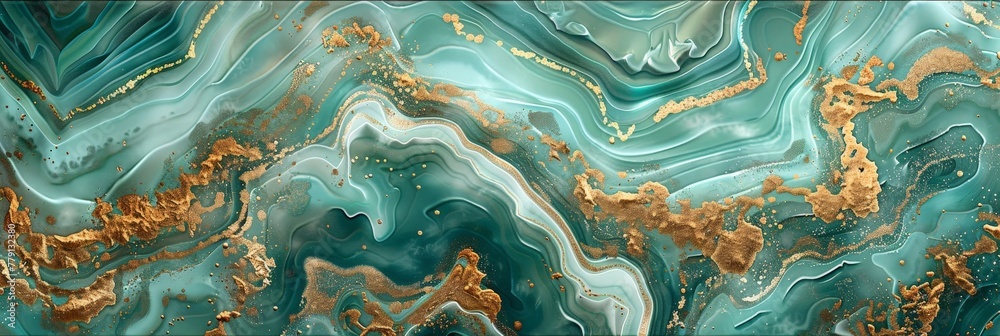 Aufkleber A mesmerizing close-up revealing the intricate patterns of a blue and gold marble, the colors blending seamlessly in a hypnotic display