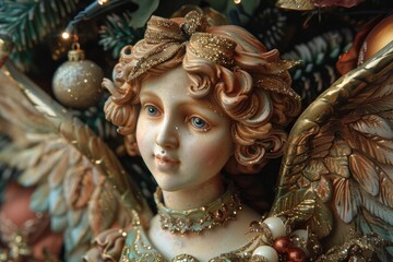 Detailed view of an angel statue, suitable for religious or memorial designs