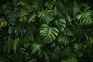Lush Green Monstera Leaves: Tropical Foliage Texture Generative AI