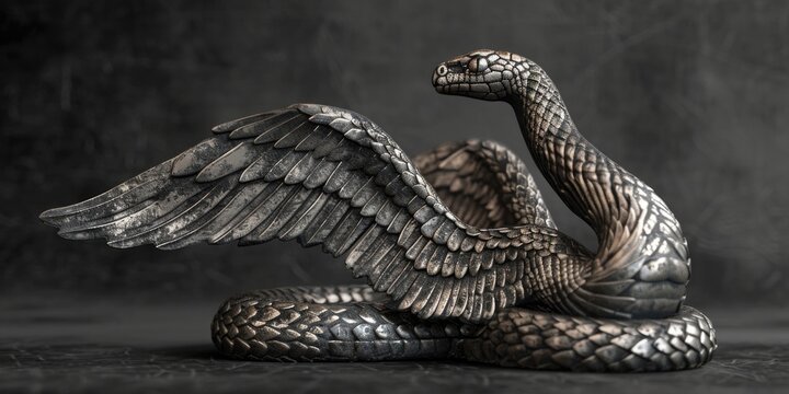 A statue of a snake with wings spread, suitable for various designs and themes