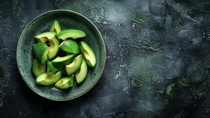 Plate with chopped avocado  on dark background