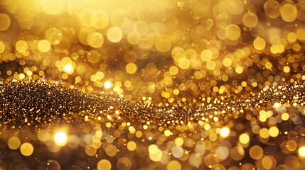 A shimmering gold background with an abundance of lights. Perfect for festive and celebratory designs - obrazy, fototapety, plakaty