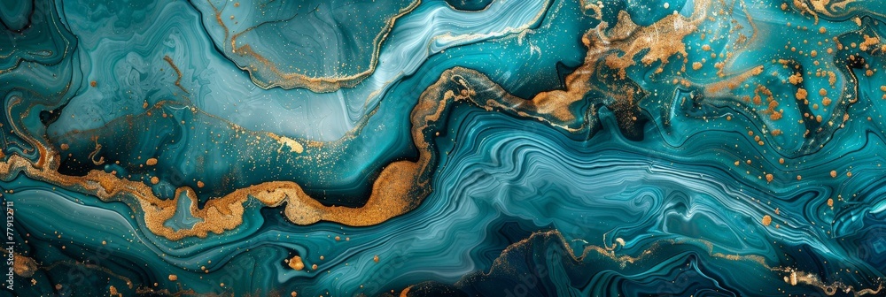 Aufkleber swirls of gold and blue intermingle in an abstract painting, creating a dreamlike atmosphere with a 