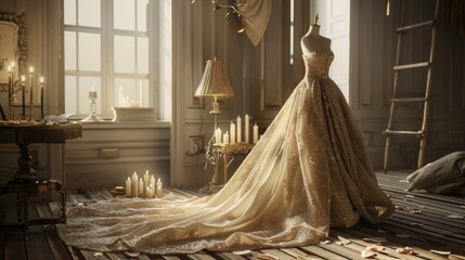 Elegant wedding dress on mannequin, perfect for bridal shop