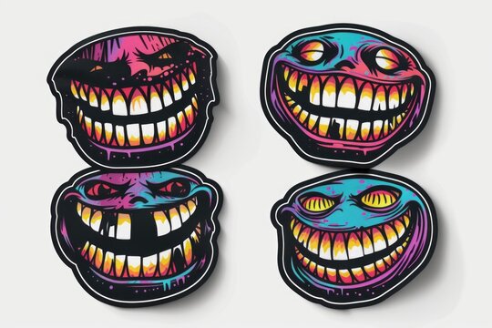 A collection of four stickers with various designs. Perfect for crafts and DIY projects